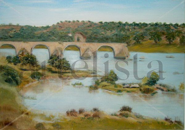 Puente de Ayuda (Extremadura) Óleo Lienzo Paisaje