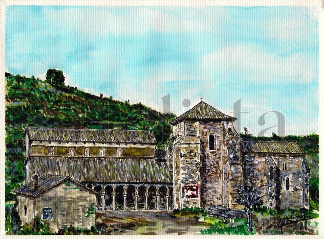 Monasterio de San Miguel de Escalada (León) Watercolour Paper Landscaping