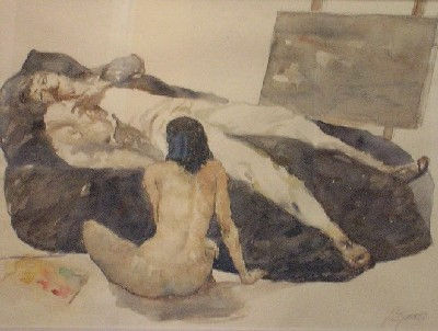 Mientras duerme II Acuarela Papel Desnudos