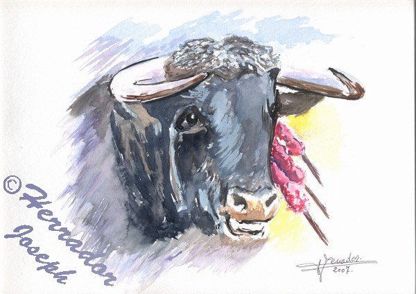 " Toro " Acuarela Papel Animales