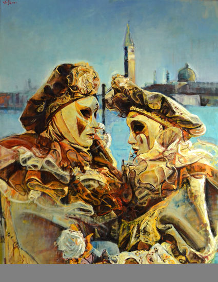 Romantica Venezia Óleo Tabla Figura