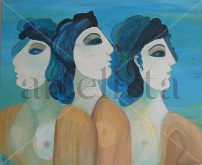 Tres eran tres Acrylic Canvas Figure Painting