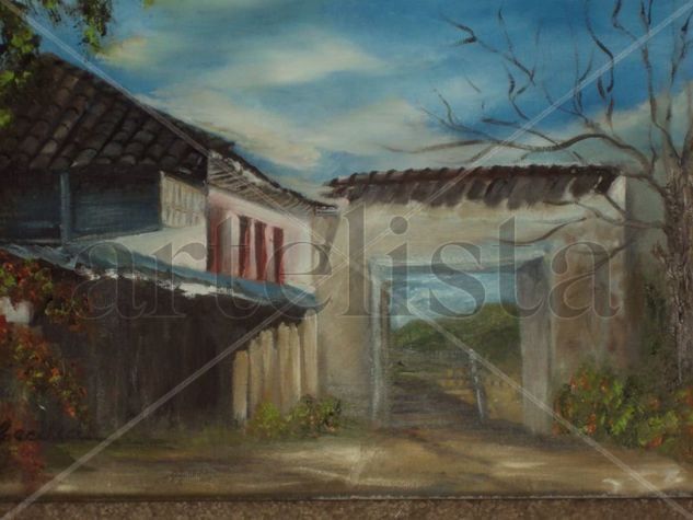 Entrada a casa vieja Oil Canvas Landscaping