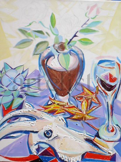 craneo y jarron Acrylic Canvas Still Life Paintings