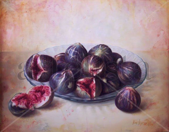 Plato con higos. Oil Panel Still Life Paintings