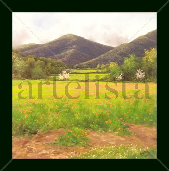 Amapolas en Santa Pau Óleo Lienzo Paisaje