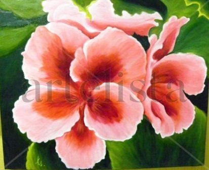 Flor de geranio rosa. Oil Textile Floral Painting