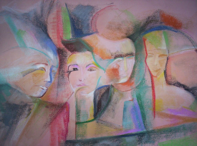 PASAJEROS DE LA VIDA Pastel Paper Figure Painting