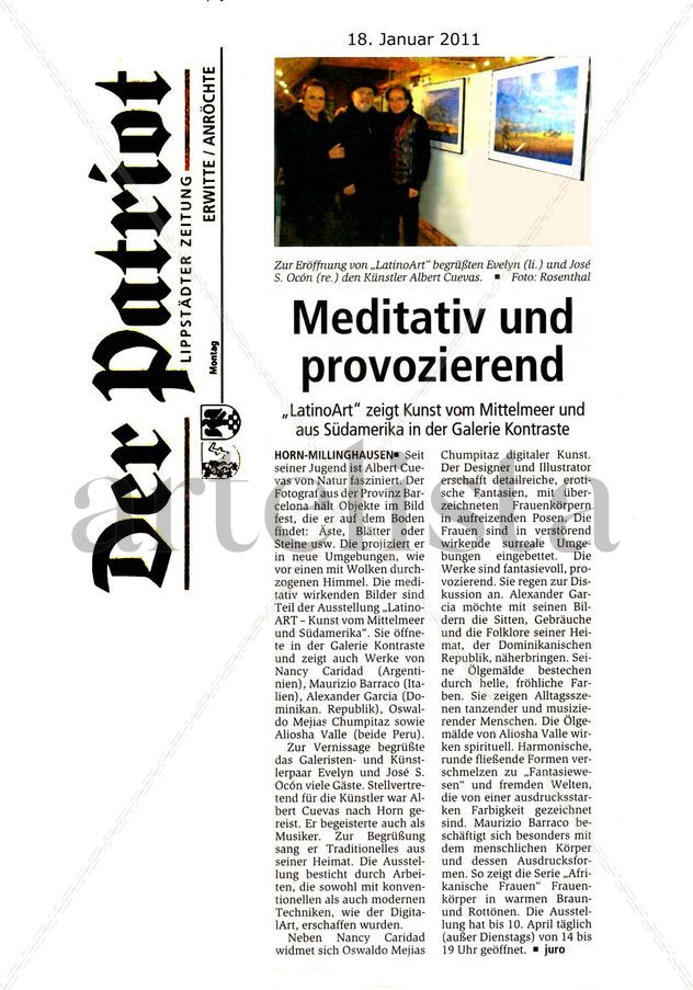 Vernissage LatinoART. 15.01.2011 Über die Ausstellung im Lokalzeitung ......About the exhibition in