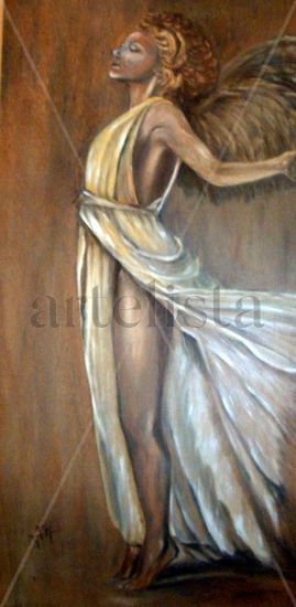 Mi Angel Oil Panel Figure Painting