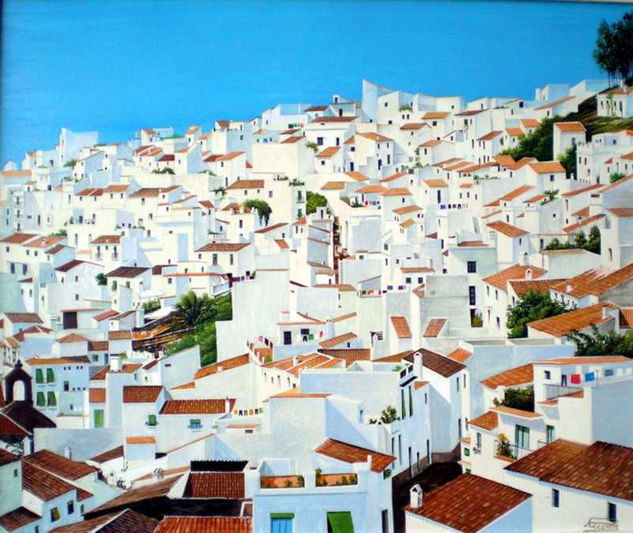 Pueblo andaluz Gouache Tabla Paisaje