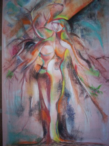 MUJER ARBOL Pastel Paper Figure Painting