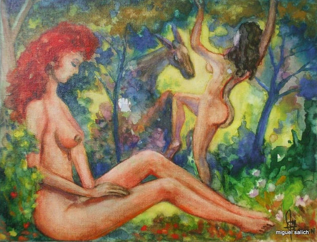 La danza de las ninfas Watercolour Canvas Nude Paintings