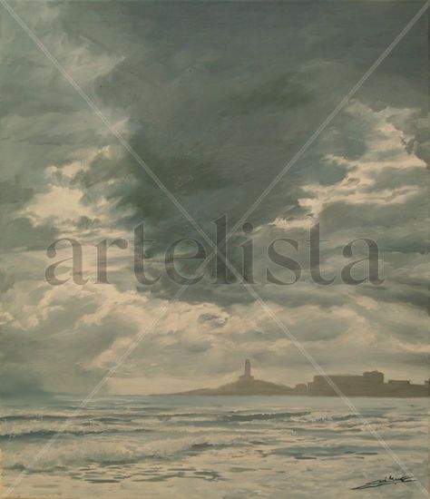 Cabo de Palos, día gris Oil Canvas Marine Painting