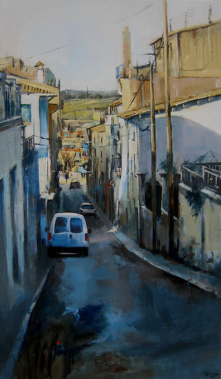 Calle de Prats de Lluçanès Mixed media Canvas Landscaping