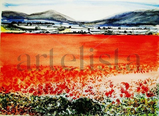 Campos rojos Watercolour Paper Landscaping