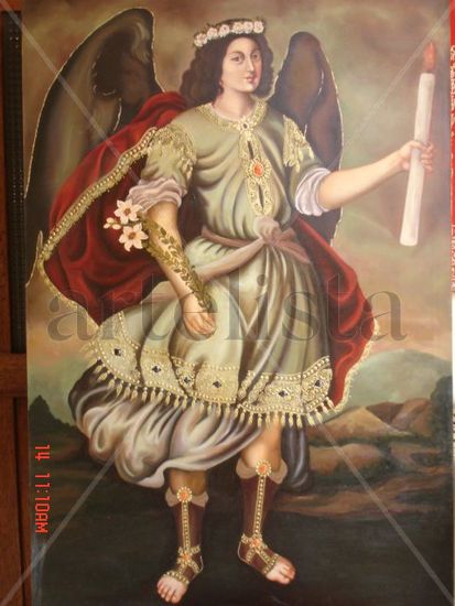 ARCANGEL GABRIEL CON LA VELA Oil Canvas Figure Painting