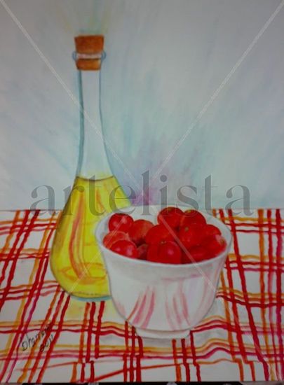 Bodegon con tomates Watercolour Paper Still Life Paintings