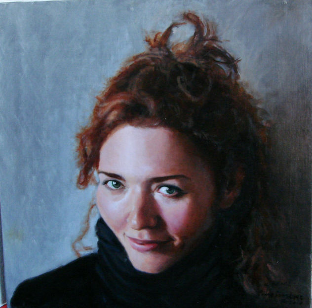 Joven, de jersey negro,mujer,feminista,retrato,realismo,figurativo,cuadro,oleo,retratos,joven,vintage,retro,mujeres