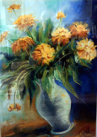 jarrón flores amarillas Pastel Papel Floral