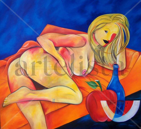 Desnudo con Bodegón Acrylic Canvas Nude Paintings