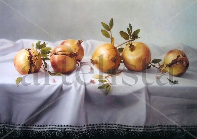 Granadas sobre un paño Oil Canvas Still Life Paintings