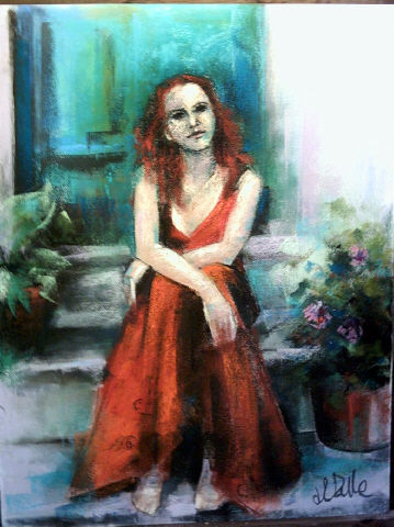 vestido rojo Pastel Papel Retrato