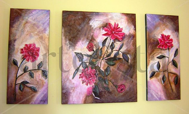 TRIPTICO DE ROSAS Acrylic Panel Floral Painting