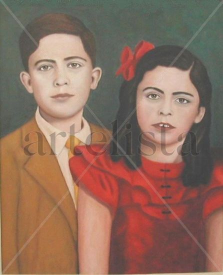 Emilia y Manolo Óleo Lienzo Retrato