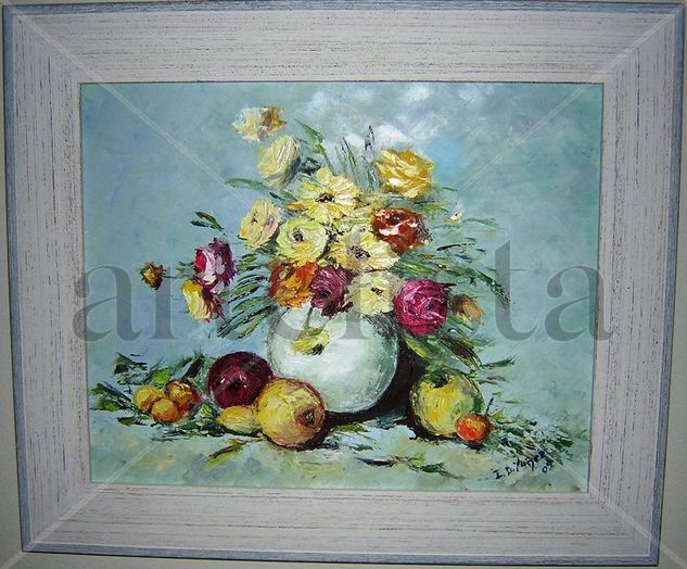 FLORES Y MANZANAS Oil Canvas Floral Painting