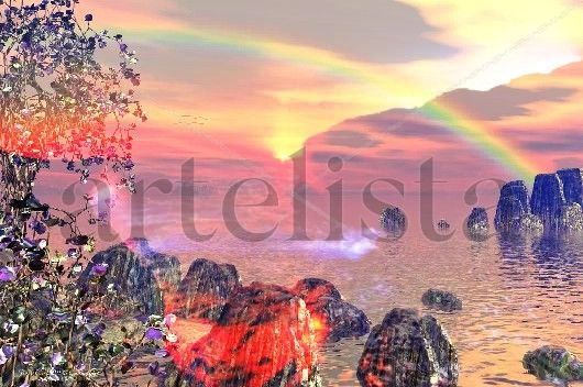 Cayendo el arco iris en el horizonte