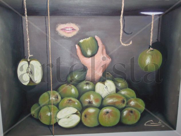 La mano con las manzanas verdes