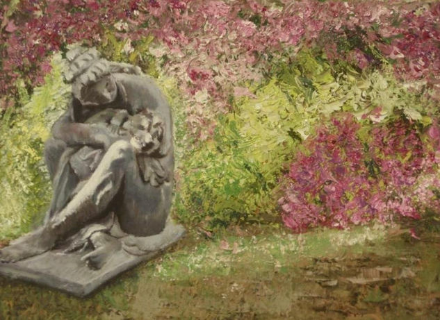 Estatua en el jardin Oil Card Floral Painting