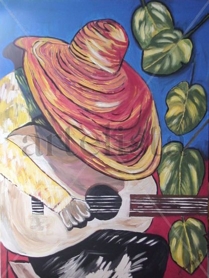 El guajiro  triste y la guitarra Oil Canvas Figure Painting