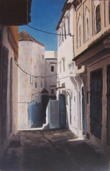 Calle de Shauen, Marruecos. Acrílico Tabla Paisaje