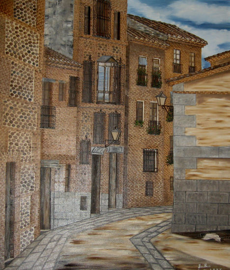 Callejuela con balcones Óleo Lienzo Paisaje