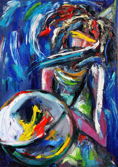 zulú azul Oil Textile Figure Painting