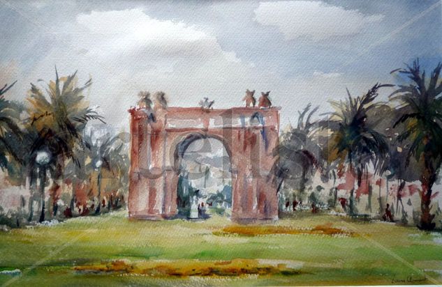 Arc de Triomf Acuarela Papel Paisaje