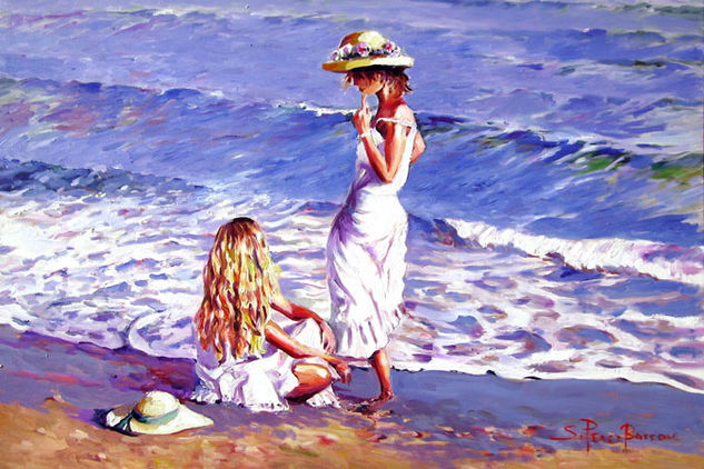 CONVERSACIÓNES EN LA ORILLA Oil Canvas Marine Painting