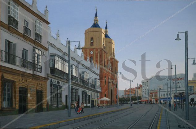 CALLE REAL - IGLESIA MAYOR DE SAN FERNANDO (CADIZ) Óleo Tabla Paisaje