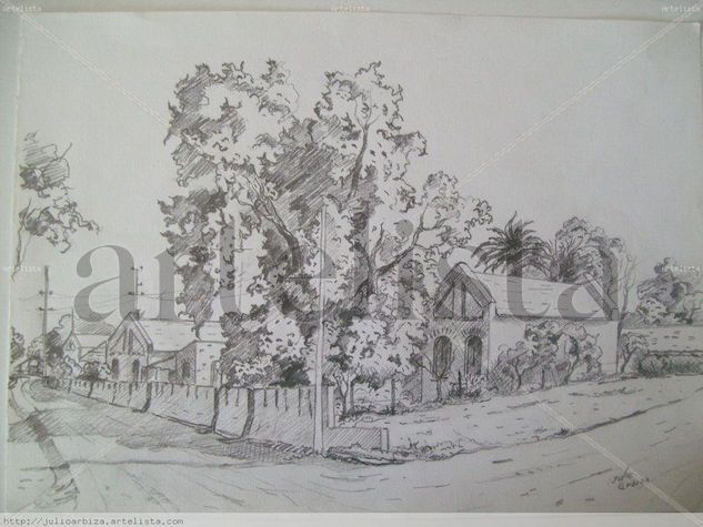 Dibujo. casa con árboles de palta Charcoal