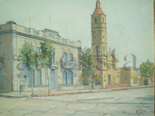 Intendencia con Iglesia. Oil Canvas Landscaping