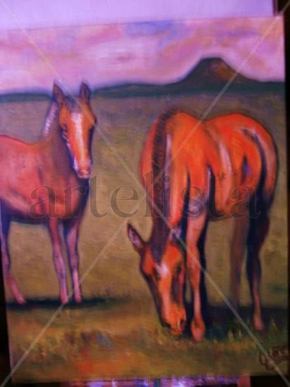 caballos pastando I Oil Canvas Animals