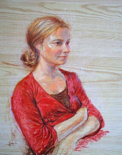 Jemma viendo tv Oil Canvas Portrait