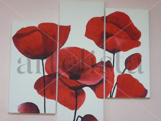 Flores Rojas Acrylic Canvas Floral Painting