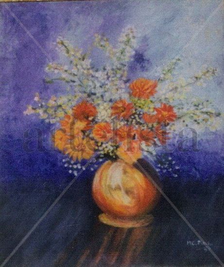 Jarrón redondo  con flores Oil Canvas Floral Painting