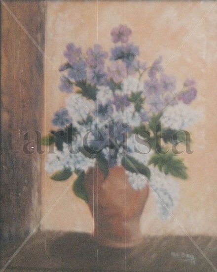 Jarrón con flores sobre ventana Oil Canvas Floral Painting