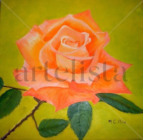 Rosa Naranja Oil Canvas Floral Painting