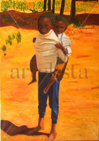 d32 El hermano carga a su hermano Oil Canvas Figure Painting