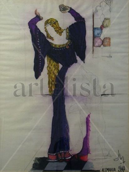 serie trajes   Alemania I Pastel Paper Figure Painting